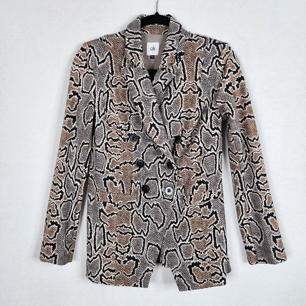 Cabi Size 0 Women's Blazer Snake Print Cream Brown Black Stretch Jacket #3733